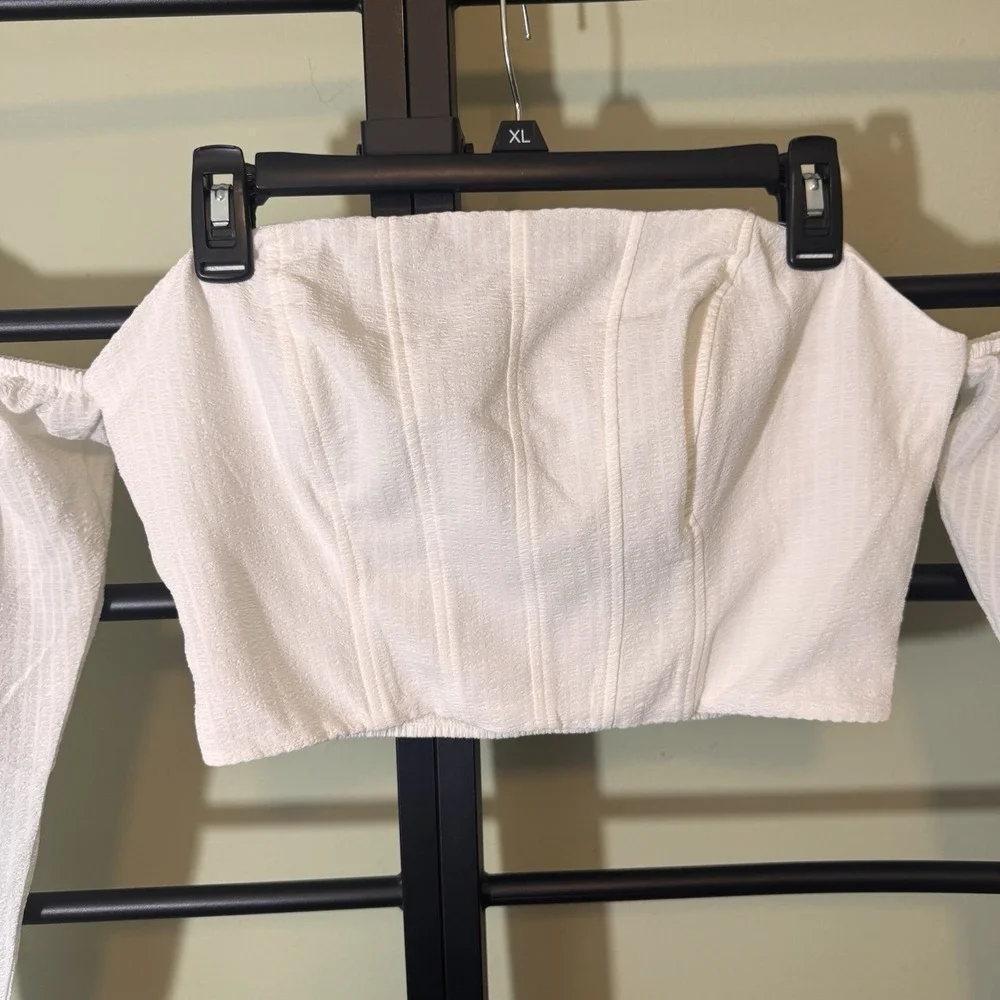 Wild Fable Target Balloon long sleeve‎ off shoulder corset top White Size S NEW! - Picture 4 of 10